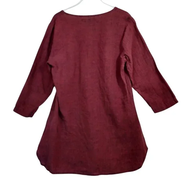 FLAX Tunic Top 3/4 Sleeve Round Neck Popover Maroon Wine Color Womens size P - Picture 9 of 10